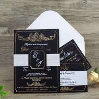 Foil Printing  Invitation Card Slap-up Wedding Invitation Black Business Card Customized 
